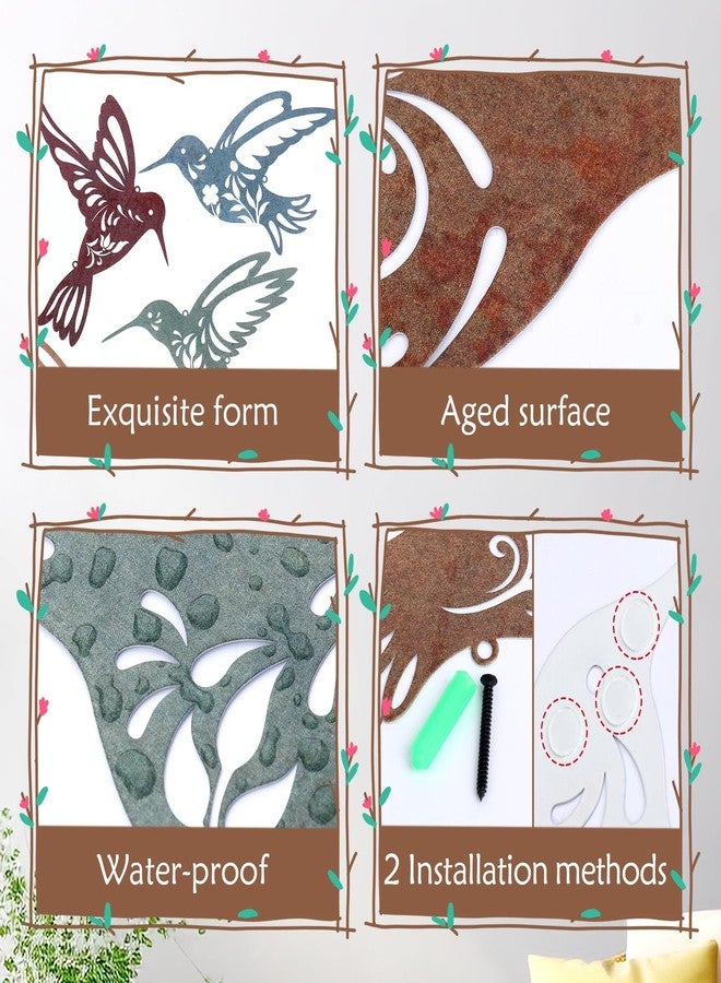KOYILTD 4 Pieces Hummingbird Metal Wall Art Rustic Bird Outdoor Wall Art Farmhouse Metal Hummingbird Decorations Bird Decor for Home Living Room Kitchen Bedroom Bathroom (Colorful) - Image 5